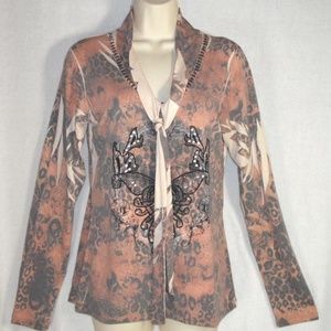SPICE & ROSES knit top Leopard Embellished sz L